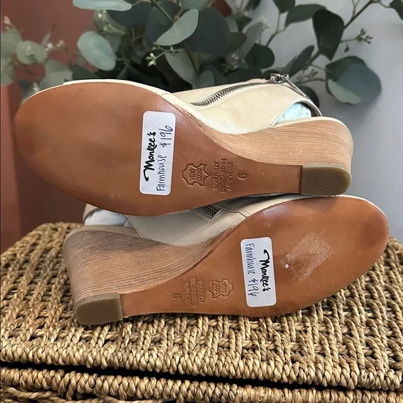 NWT Max Bernson sidecar bone leather zipper peep toe buckles 6M 3” heel sandals - Picture 6 of 15